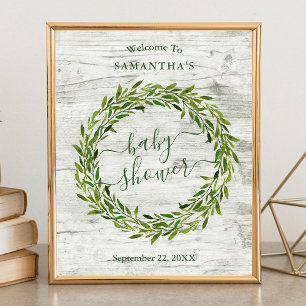 Trendy Laurel Wreath Greenery Baby Shower Welcome Poster