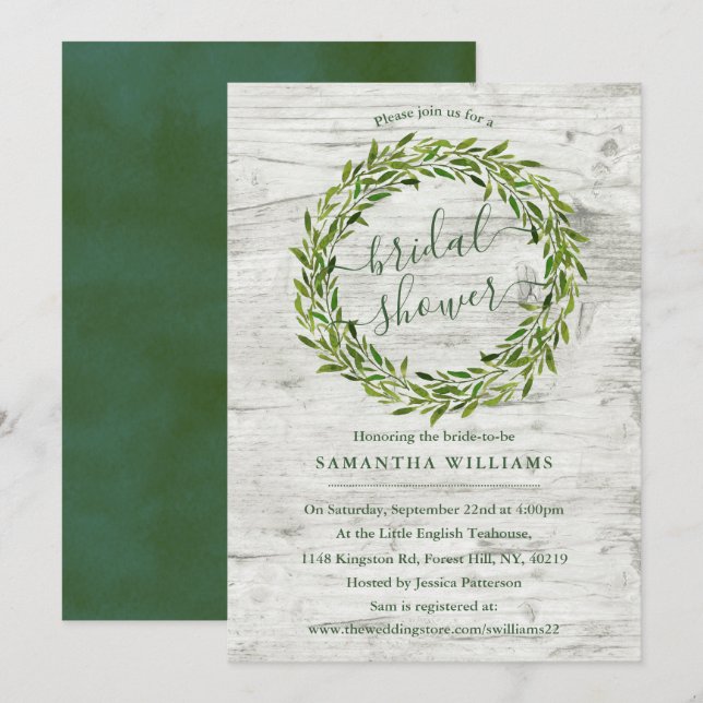 Trendy Laurel Wreath Greenery Bridal Shower Invitation (Front/Back)