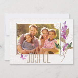 Trendy Lavender and Glitter Christmas Family Photo Card