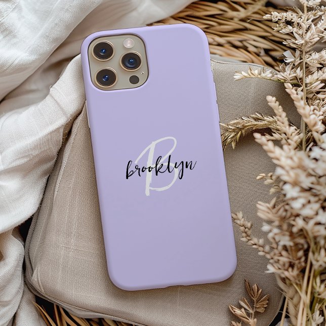 Trendy Lavender Black White Script Monogram  Case-Mate iPhone Case (Creator Uploaded)