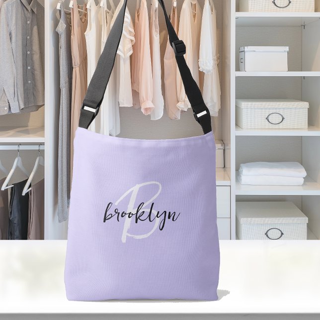 Trendy Lavender Black White Script Monogram  Crossbody Bag (Creator Uploaded)