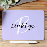 Trendy Lavender Black White Script Monogram  Mouse Mat<br><div class="desc">This elegant personalised mouse pad features a monogram and first name in modern black and white script on a trendy lavender background.</div>