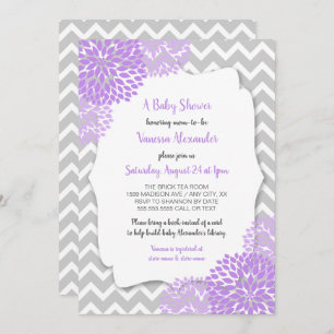Trendy Lavender Grey Floral Baby Shower Invite