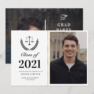 Trendy law school graduation photo announcement