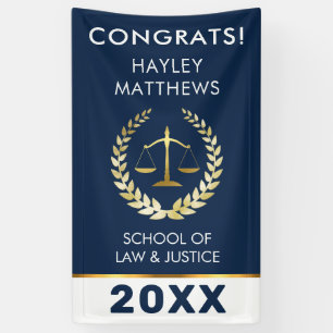 Trendy Law Student Graduation Gold & Navy Banner