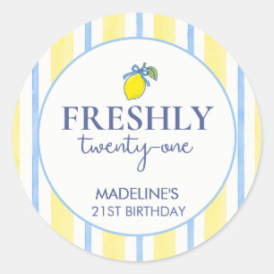 Trendy Lemon Aesthetic Freshly 21 Birthday Classic Round Sticker