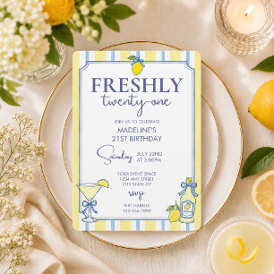 Trendy Lemon Aesthetic Freshly 21 Birthday Invitation