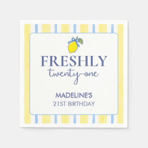 Trendy Lemon Aesthetic Freshly 21 Birthday Napkin