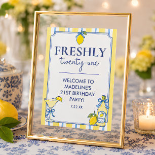 Trendy Lemon Freshly 21 Birthday Welcome Sign