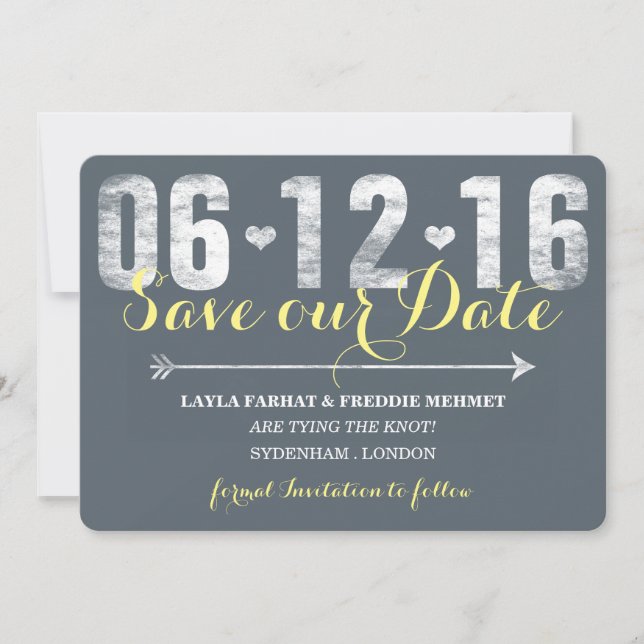 Trendy Lemon & Grey Save The Date (Front)