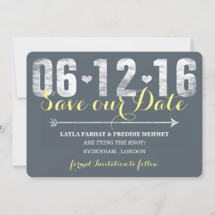 Trendy Lemon & Grey Save The Date