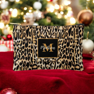 Trendy Leopard Animal Print with Monogram Accessory Pouch
