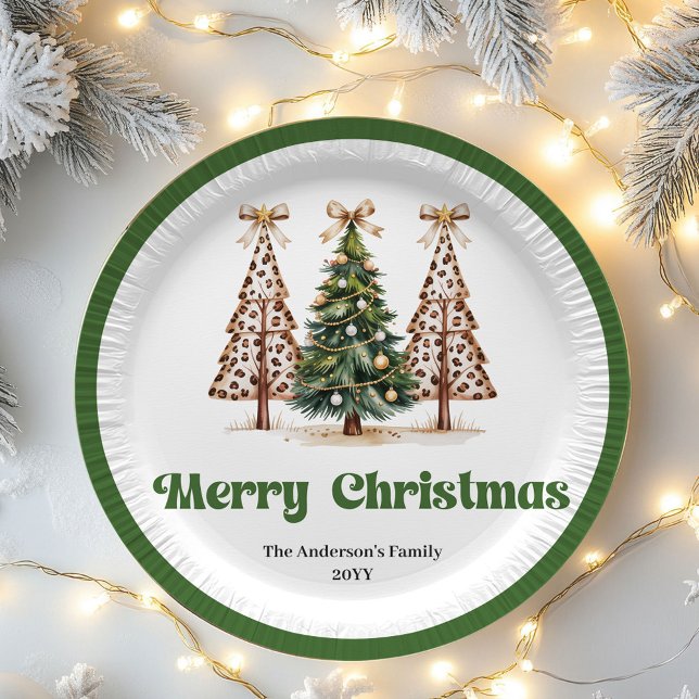Trendy Leopard Christmas Tree Custom Name Plates (Trendy Leopard Christmas Tree Custom Name Paper Plates)