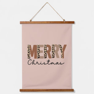 Trendy Leopard Colour Block Boho "Merry Christmas" Hanging Tapestry