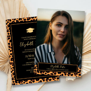 Trendy Leopard Pattern Photo Graduation Invitation
