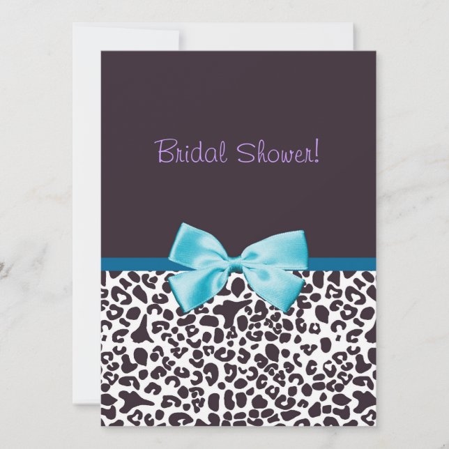 Trendy Leopard Print and Blue Ribbon Bridal Shower Invitation (Front)