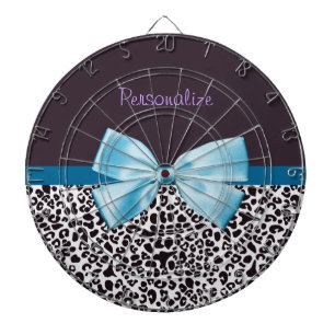 Trendy Leopard Print and Blue Ribbon With Name Dartboard
