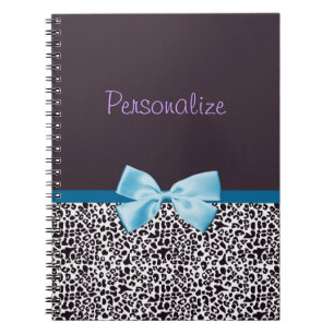 Trendy Leopard Print and Blue Ribbon With Name Notebook