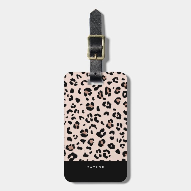 Trendy Leopard Print and Personalised Name Luggage Tag (Front Vertical)