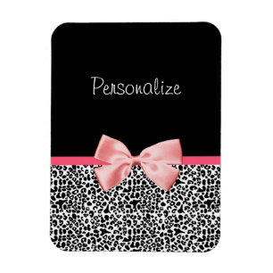 Trendy Leopard Print and Pink Ribbon With Name Magnet