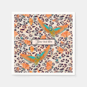 Trendy leopard print, birds of Paradise, orange Napkin