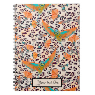 Trendy leopard print, birds of Paradise, orange Notebook