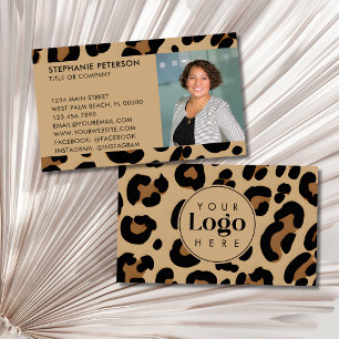 Trendy Leopard Print Custom Company Logo & Photo Business Card