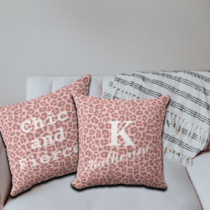 Trendy Leopard Print Custom Monogram & Name Throw Cushion