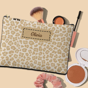 Trendy Leopard Print Custom Name Accessory Pouch