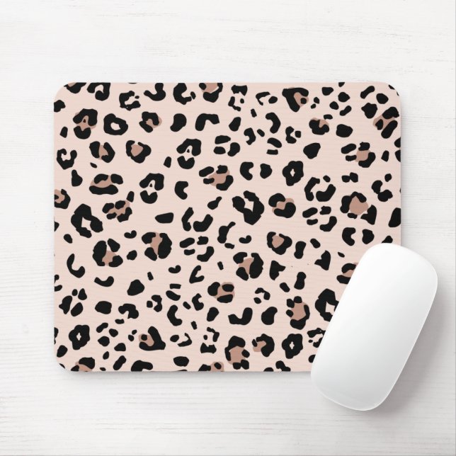 Trendy Leopard Print in Blush Pink and Black Mouse Mat (With Mouse)
