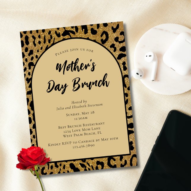 Trendy Leopard Print Modern Mother's Day Brunch Invitation (Creator Uploaded)