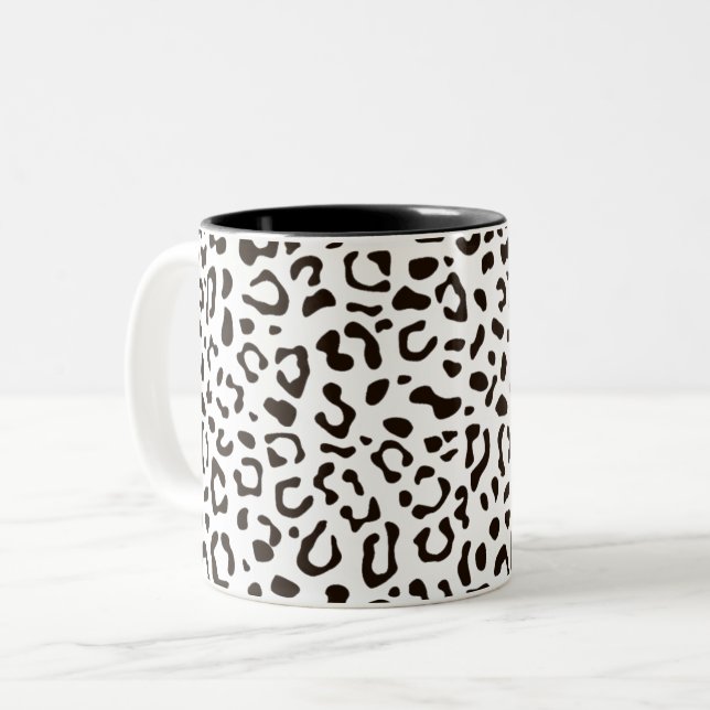 Trendy Leopard print pattern Two-Tone Coffee Mug (Front Left)