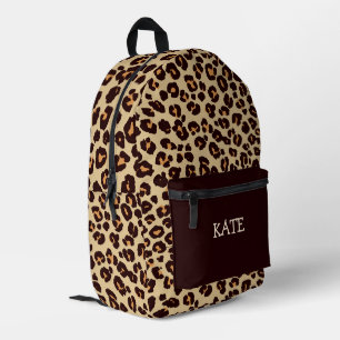 Trendy Leopard Print Personalised Name Monogram Printed Backpack