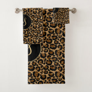 Trendy leopard print with glitters bath towel set