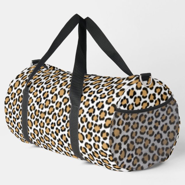 Trendy Leopard Simulated Fur Effect Pattern Duffle Bag (Right Corner)
