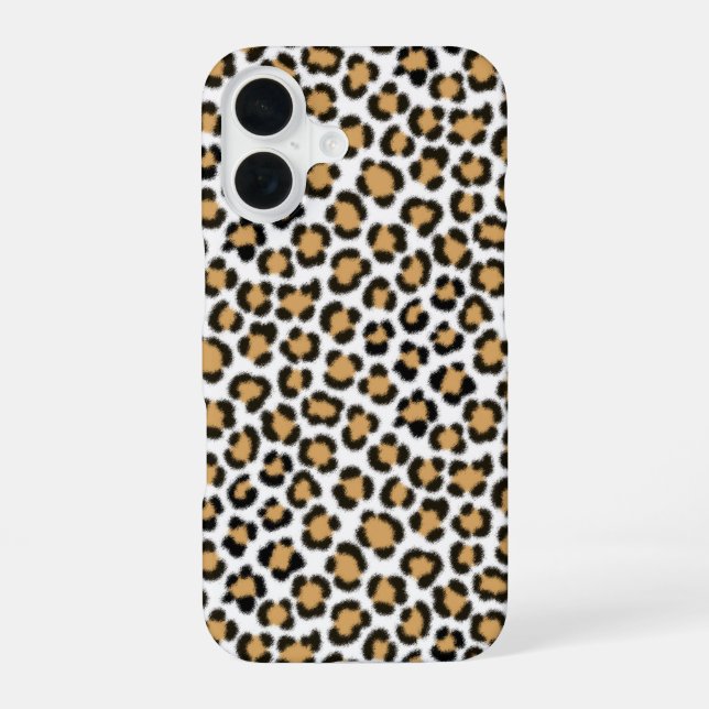 Trendy Leopard Simulated Fur Effect Repeat Pattern iPhone 16 Case (Back)