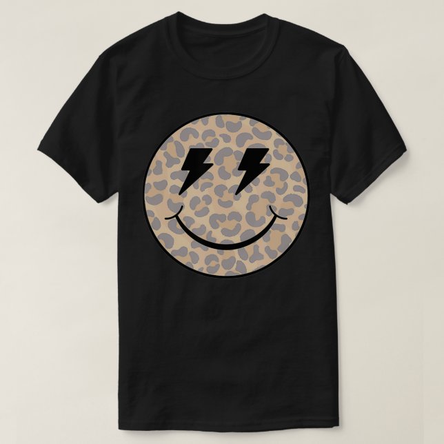 Trendy Leopard Smiley Face Lightning Bolt T-Shirt (Design Front)