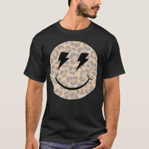 Trendy Leopard Smiley Face Lightning Bolt T-Shirt