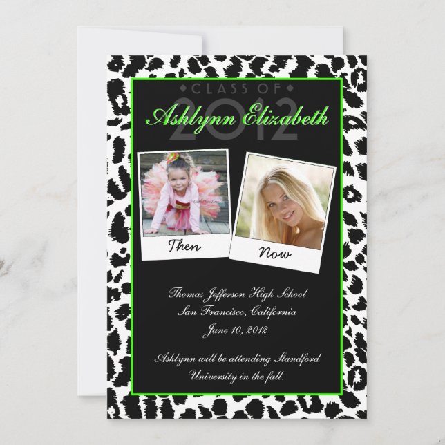 Trendy Leopard Then and Now Graduation Invitation (Front)