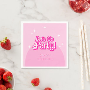 trendy Let's Go Party pink Birthday Napkin