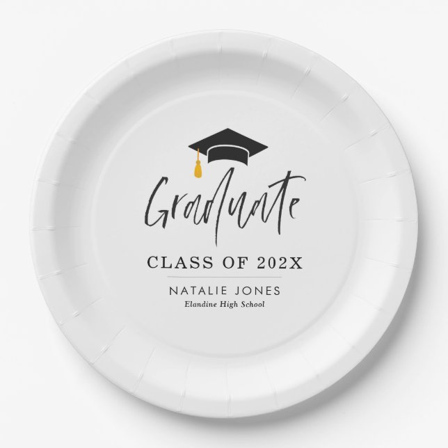 Trendy lettering graduation  paper plate (Front)