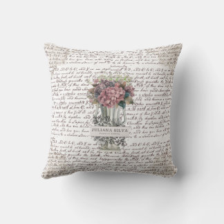 Trendy lettering in script style Vintage floral Cushion