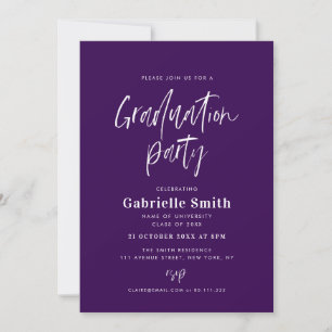 Trendy lettering purple graduation party invitation
