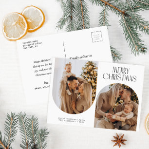 Trendy lettering two photo christmas holiday postcard