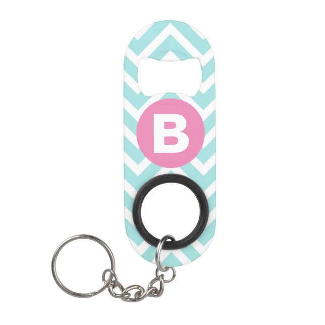 Trendy Light Blue Chevron Pink Monogram (Front)