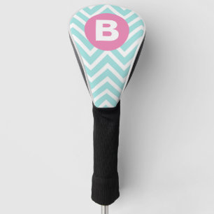 Trendy Light Blue Chevron Pink Monogram Golf Head Cover