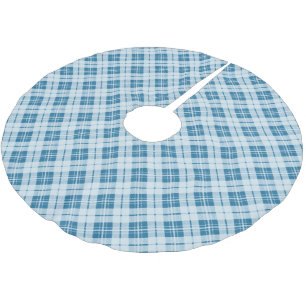 Trendy Light Blue Christmas tartan Brushed Polyester Tree Skirt
