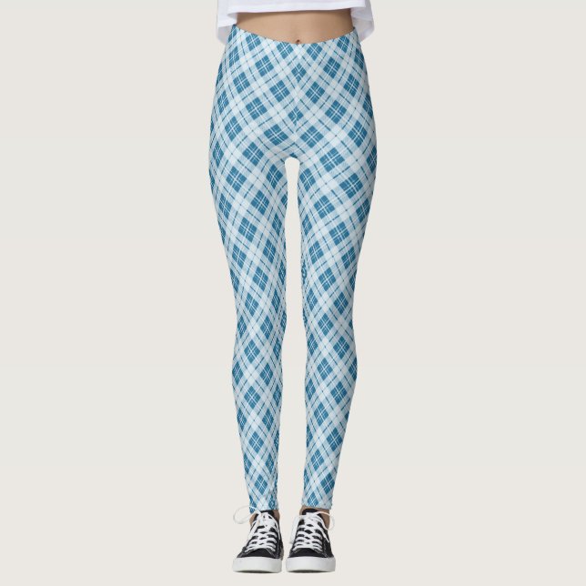 Trendy Light Blue tartan pattern Leggings (Front)