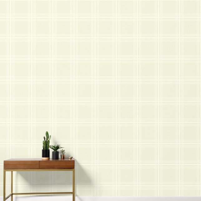 Trendy Light Cream with Ivory White Grid Lines Wallpaper (Hallway)