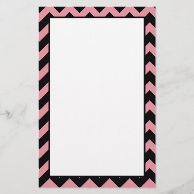 Trendy Light Pink and Black Chevron Pattern Stationery (Front)